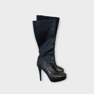 EUC Zara Black High-Heeled Leather Boots 40 9.5